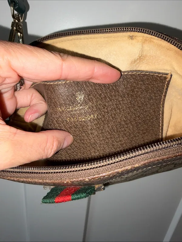 Gucci Beige Brown GG Canvas Crossbody with Green-Red Stripe - Image 6
