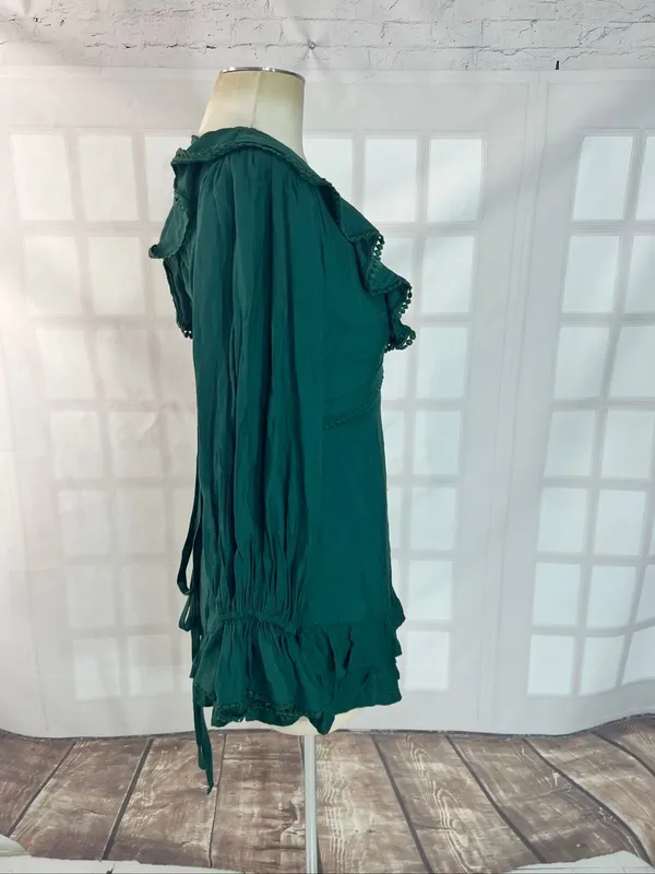 Altar’d State Green V-Neck Lace Up Back Ruffle Layered Mini Dress Size Medium - Image 4