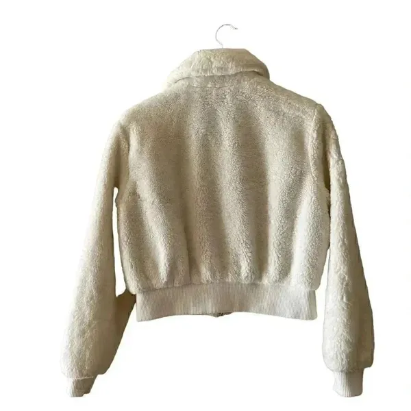 Urban Outfitter Sherpa Fuzzy Zip Up Cropped Ivory Womens Jacket SZ M - Image 5