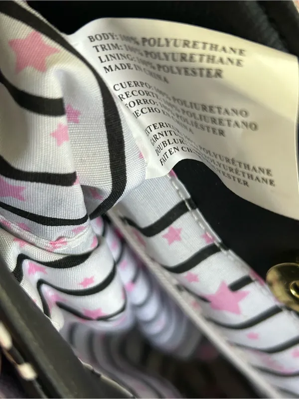 Betsey Johnson Graffiti Print Black Shoulder Bag With Pastel Striped Bow - Image 16