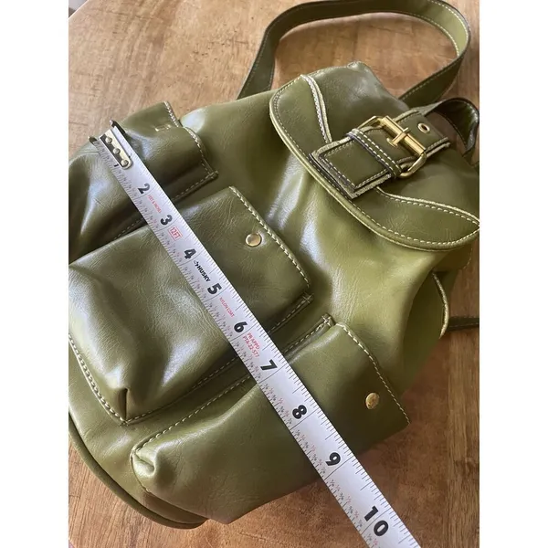 Backpack Mini Women’s Green Simulated Leather Gold Fittings Great Condition - Image 9