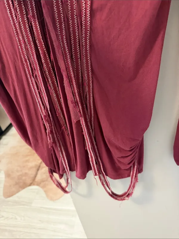 BKE Boutique Buckle Burgundy Fringe Duster Cardigan M - Image 5