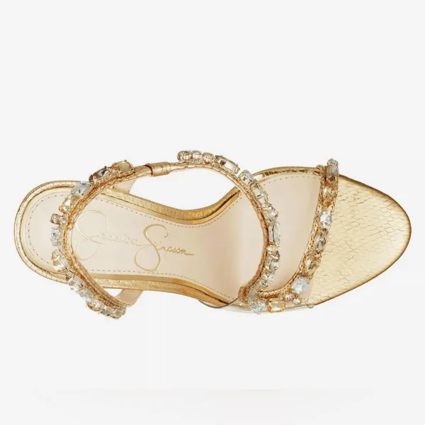 Jessica Simpson Jaycin Metallic Embossed Jewel Embellished Dress Sandals, Size 9 - Image 4