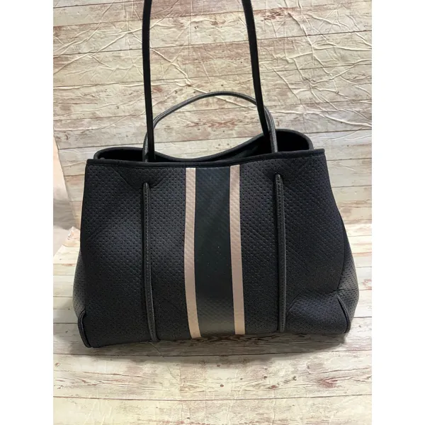 Haute Shore Greyson Neoprene Tote Bag Stripe Black Shoulder - Image 2
