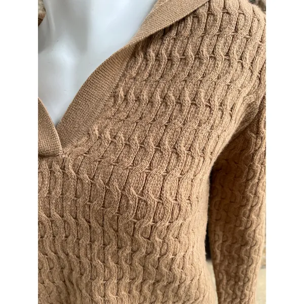 Theory V-Neck Dimensional Polo Wool Cashmere Brown Sweater Women's Size Small - Image 4