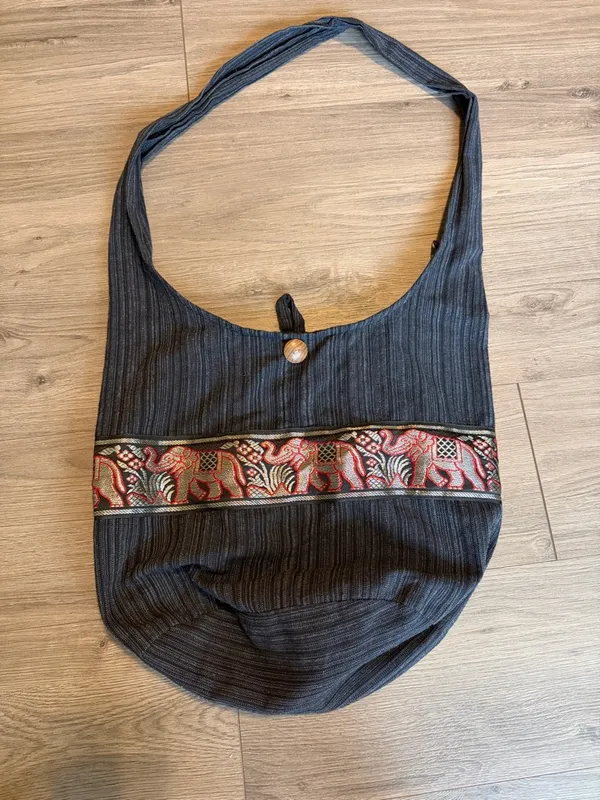 Made in Thailand Grey Black & Red Elephant Embroidered Hobo Bag - Image 2