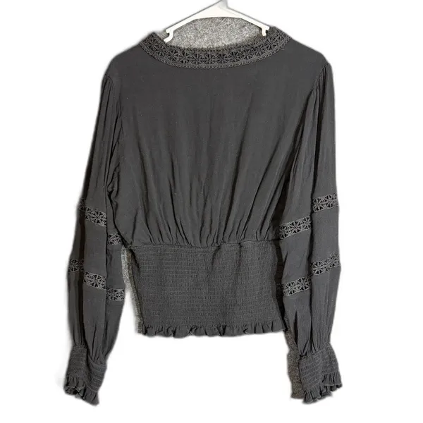 Scarlet Darkness Womens Size Large Black Lace Trim Smocked Waist Gothic Blouse - Image 3
