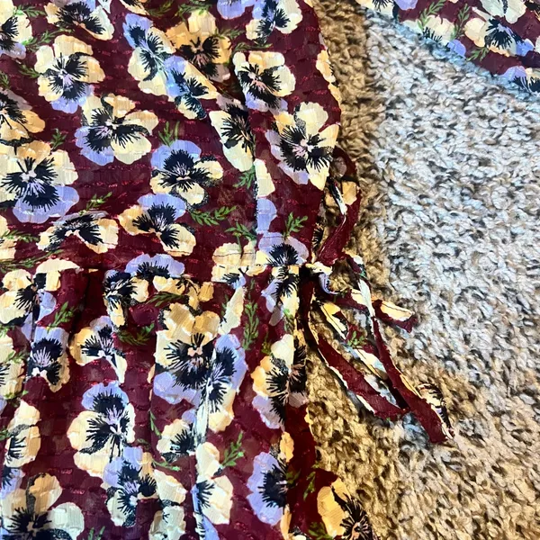 Madewell Floral Print Long Sleeve Peasant Top‎ Burgundy Pansy Motif Size Small - Image 6