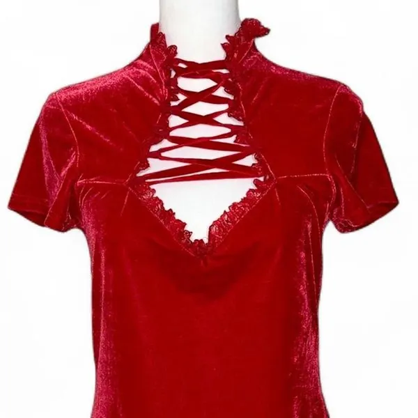 KILLSTAR Red Velvet Corset Top - Image 2