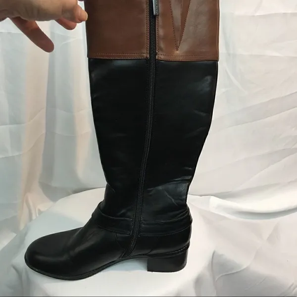 Bandolino Tall Black Brown Vegan Leather Buckle Zip Up Boot Size 61/2 - Image 8