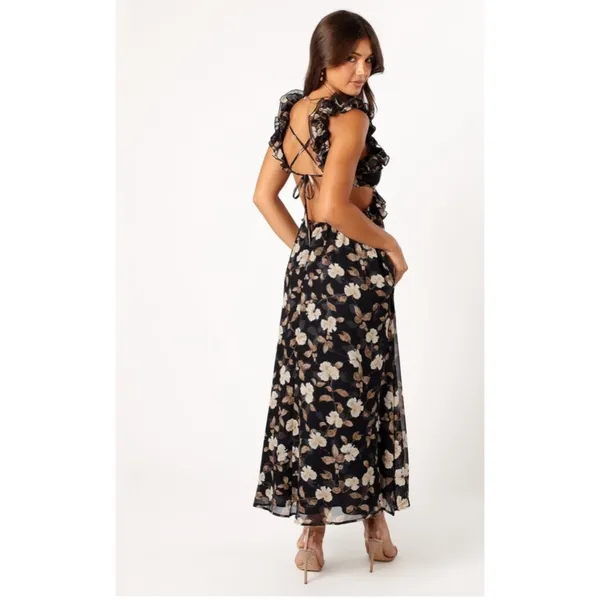 Petal & Pup Lucah Dress Size Large Frill Floral Maxi Wedding Formal Cocktail Blk - Image 4
