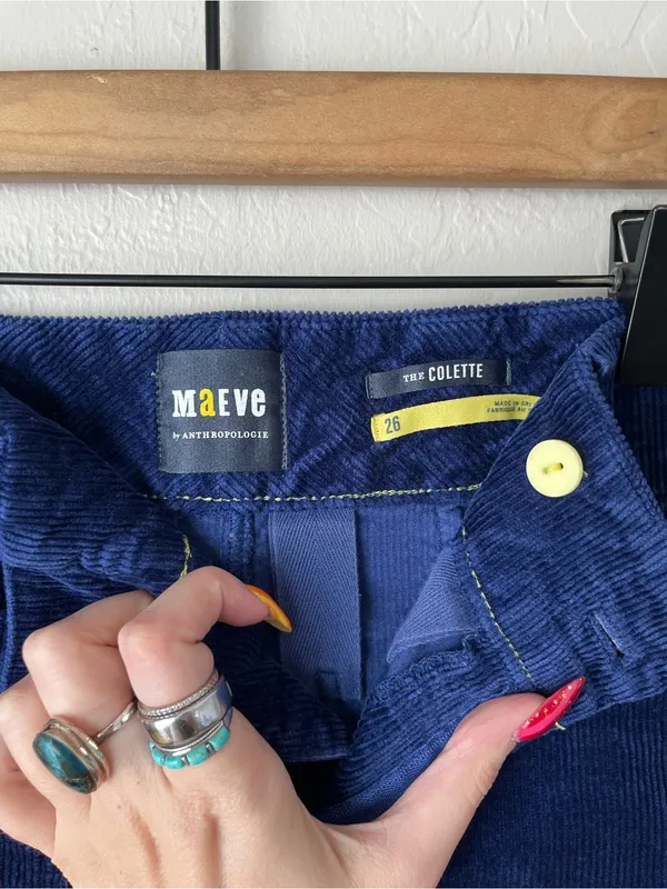 Maeve Anthropologie Wide Leg Corduroy Colette Crop Royal Blue Pants Size 26 - Image 5
