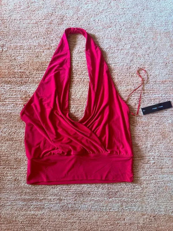 Moa Moa Red Halter Draped Crop Top NWT Size M - Image 2