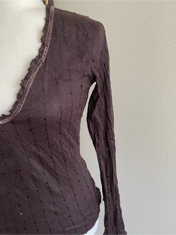 United Colors of Benetton Dark Brown V-Neck Long Sleeve Top - Image 3