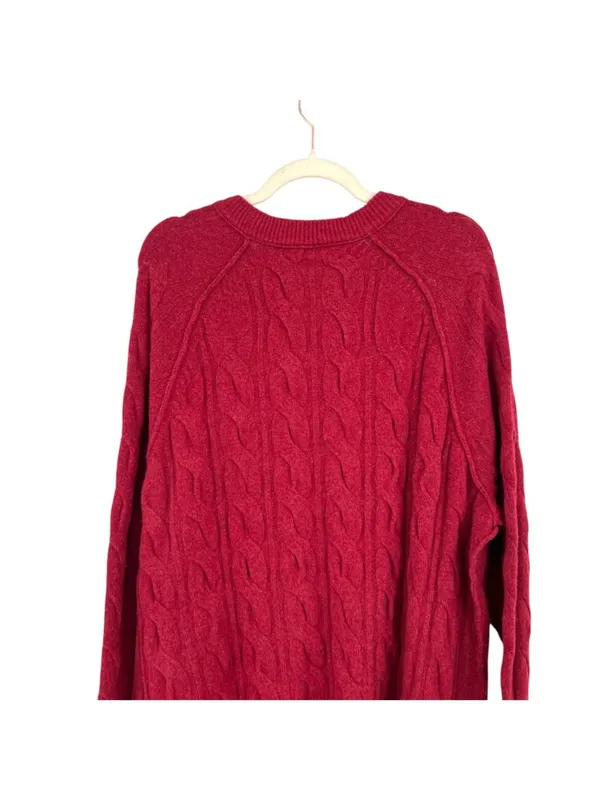 Aerie Burgundy Cable Knit Sweater Size Large NWT Classic Style Oversized Fit - Image 5