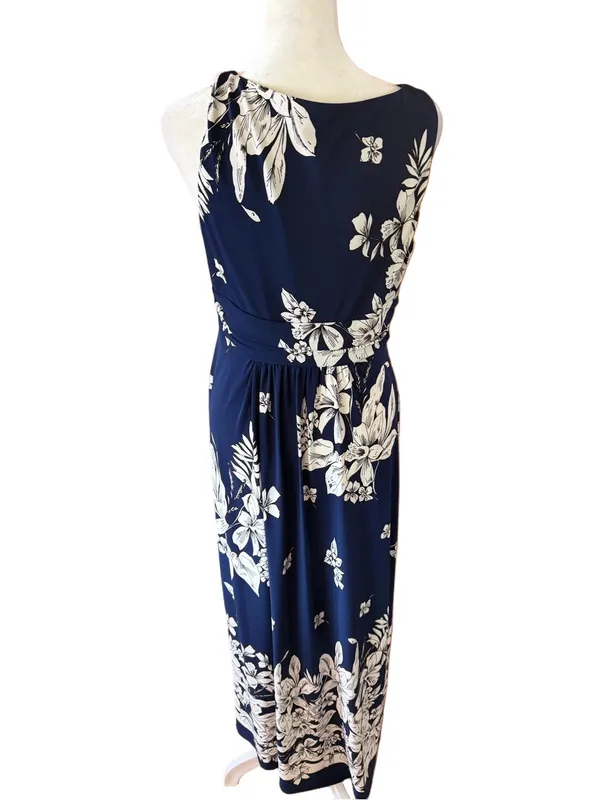 Chaps Women’s Navy Floral Wrap Maxi Dress - Image 2