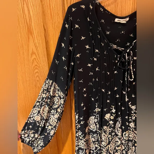 Billabong Just Like You Long-Sleeve Gauzy Rayon Mini Dress Off Black‎ Size Large - Image 9