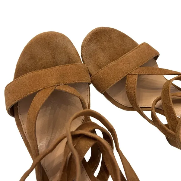 Antonio Melani Cognac Suede Lace Up Block Heeled Sandals‎ 6.5 - Image 5