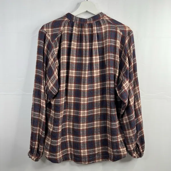 Free People Sz XS Button Front Shirt Northern Bound Plaid Flannel Onyx Oversized - Image 10