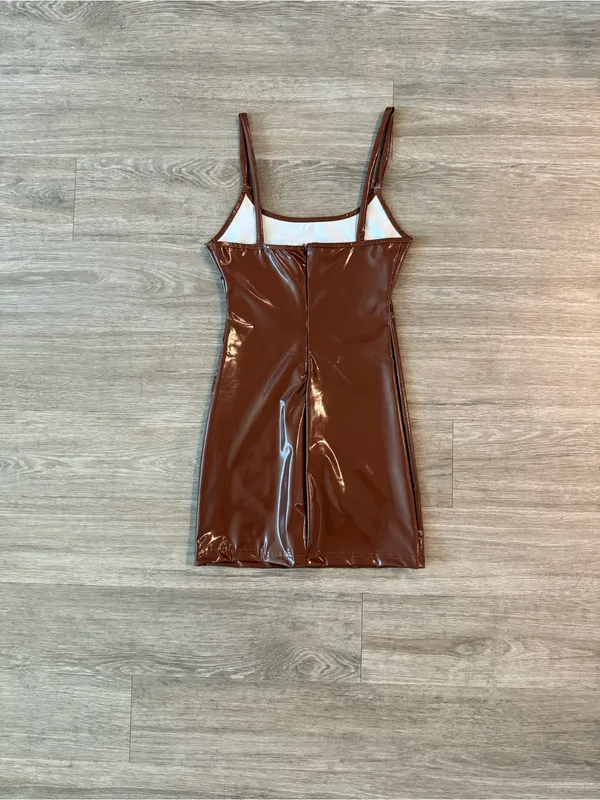 NWOT Brown Vinyl Bodycon Dress, Size XS - Image 2