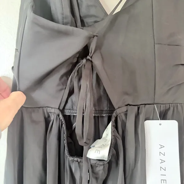 NWT Azazie Raya Black Stretch Satin Maxi Dress | 4 - Image 7