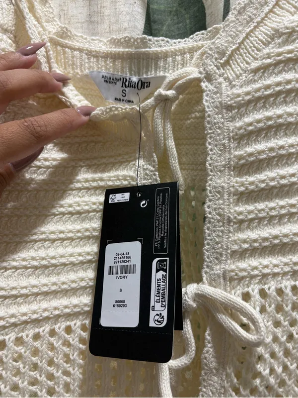 Rita Ora x Primark Ivory Crochet Tie-Front Tank - Image 2