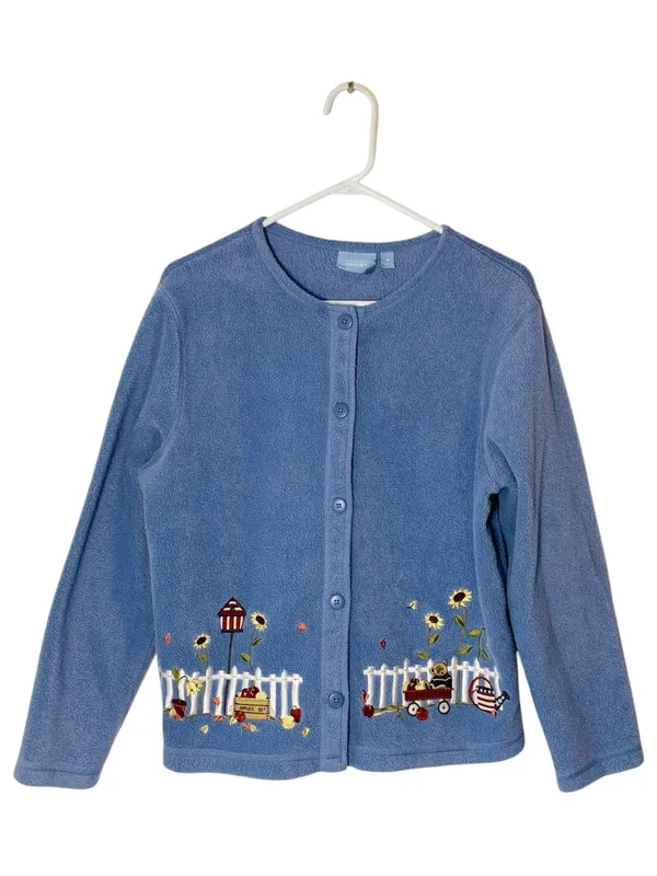 VINTAGE CROFT & BARROW Fleece Embroidered Granny Cardigan - Image 2