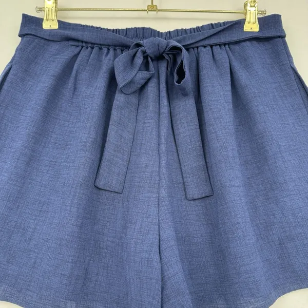Elodie Tie Waist Shorts Blue High Rise Elastic Waist Casual Summer Flowy Size L - Image 4