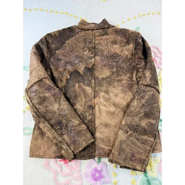 True Grit Dry‎ Goods Womens Brown Floral Fleece Full Zip Jacket Mock Neck Large - Image 3