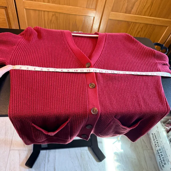 LOFT Womens XL Burgundy Red Shaker Stitch Cotton Button Front Cardigan Sweater - Image 7