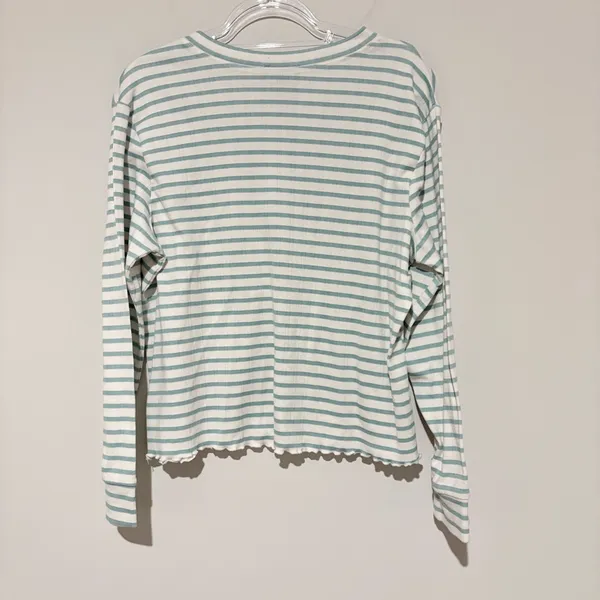 Loft Henley‎ striped pointelle pajama top green white size XL - Image 3