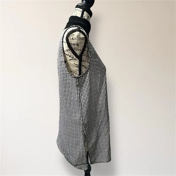 Club Monaco M Black White Houndstooth Sleeveless Mock Neck Retro Y2K Top‎ - Image 3