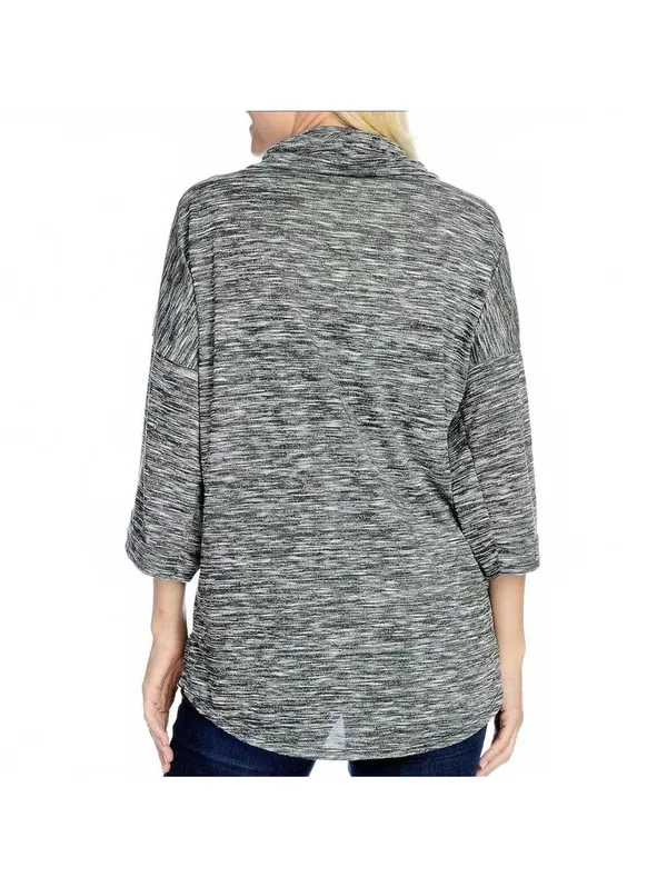 Kate & Mallory Gray Heathered Knit Drop Shoulder Tie Poncho Top Plus Size 3X - Image 2