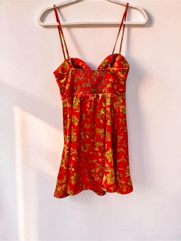 Urban Outfitters Red Floral Satin Cowl Neck Mini Dress Size Small - Image 2