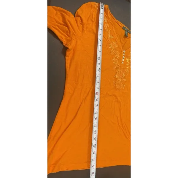 Lauren Ralph Lauren Orange 3/4 Sleeve Henley Top L Southwestern Boho - Image 5