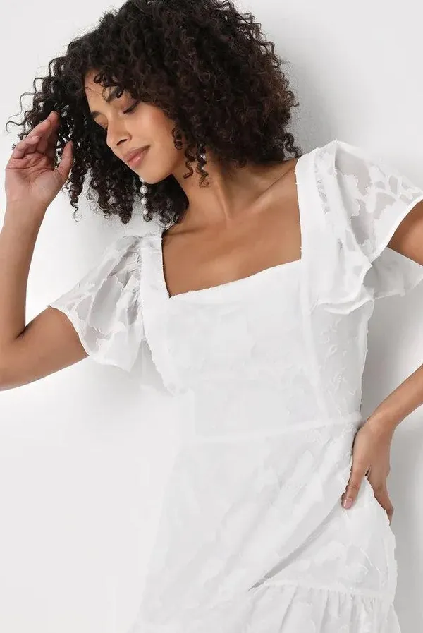Lulus Loveliest Feeling White Floral Jacquard Tie-Back Midi Dress - Image 3