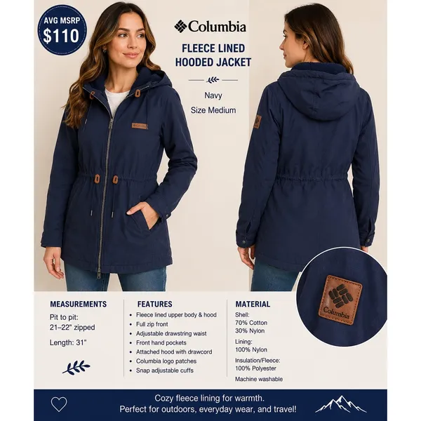 Columbia Women's M Navy Hooded Coat MSRP $110 - Image 3