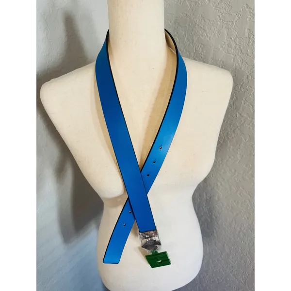 Kate Spade Reversible Spade Leather‎ Belt, Blue/White, Medium, NWT - Image 4