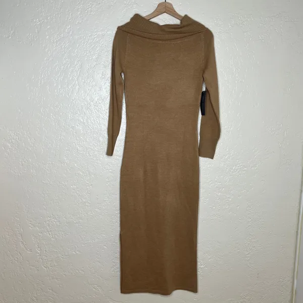 French Connection Women's Tan Cowl‎ Neck Bodycon Sweater Midi Dress Small NWT - Image 3