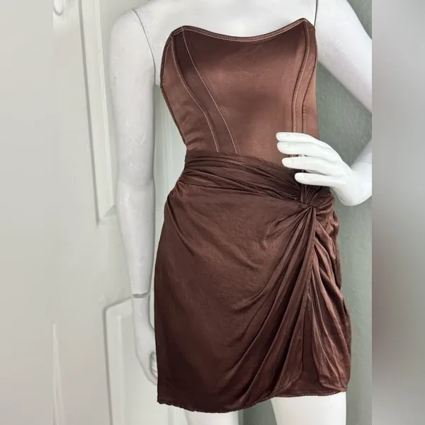 Zara Brown Satin Corset w/Mock Wrap Attached Skirt Sold Out Size Medium. H46 - Image 5