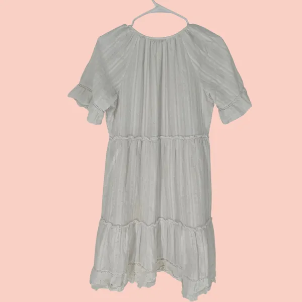 KATE & SAM Tiered Mini Dress Women‎ Size S White Eyelet Ruffle Lace Boho Summer - Image 2