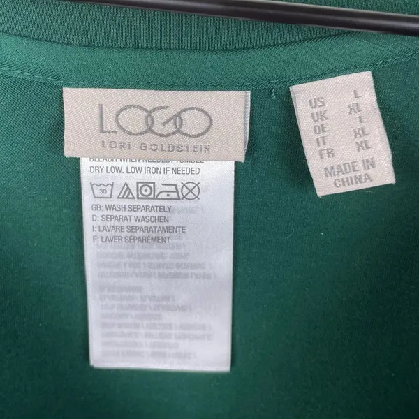 LOGO By Lori Goldstein Rayon Burnout Velvet Satin Hem Top Size Large Green Holiday - Image 4
