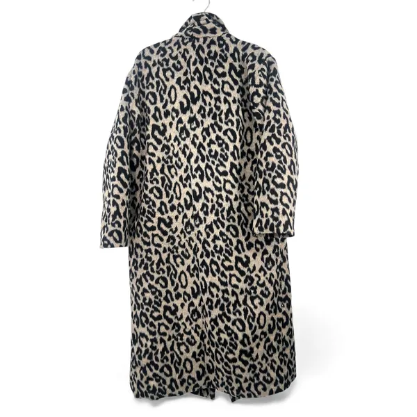 Leopard Fleece Trench Long Jacket Coat Animal Print Womens M Fur Fuzz - Image 6
