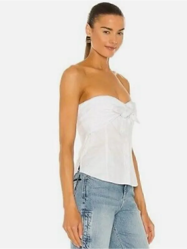 RTA Leia Strapless White cotton Tie-Front button up Bustier Top blouse, size S - Image 7
