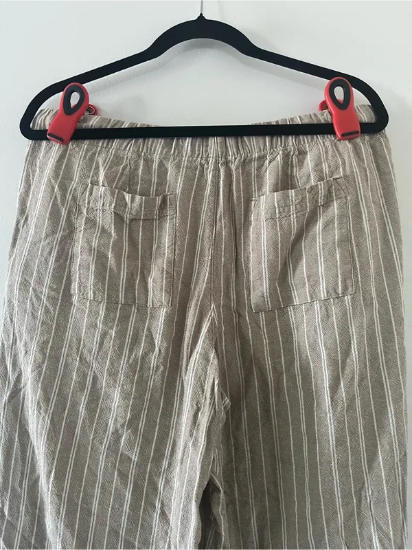 Gap Beige Tan Linen Blend Striped Wide Leg Pants Large Coastal Euro Summer Beach - Image 6