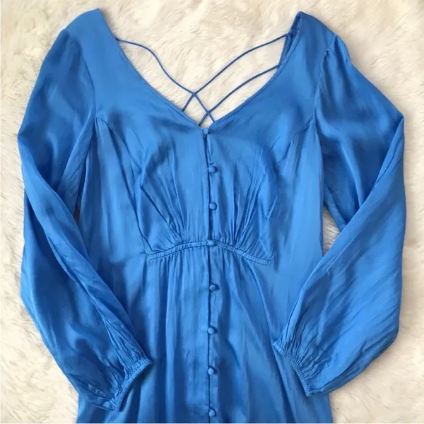 FREE PEOPLE Later Days Blue Button Front Long Sleeve Midi Dress Size‎ 0 New - Image 8