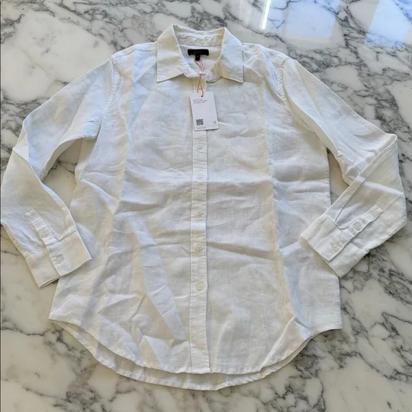 NWT QUINCE women's 100% european linen long sleeve white shirt Sz S - Image 4