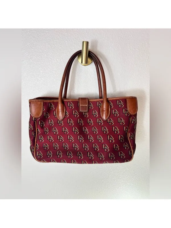 Dooney & Bourke Red Burgundy Logo Tote with Brown Leather Trim - Image 2