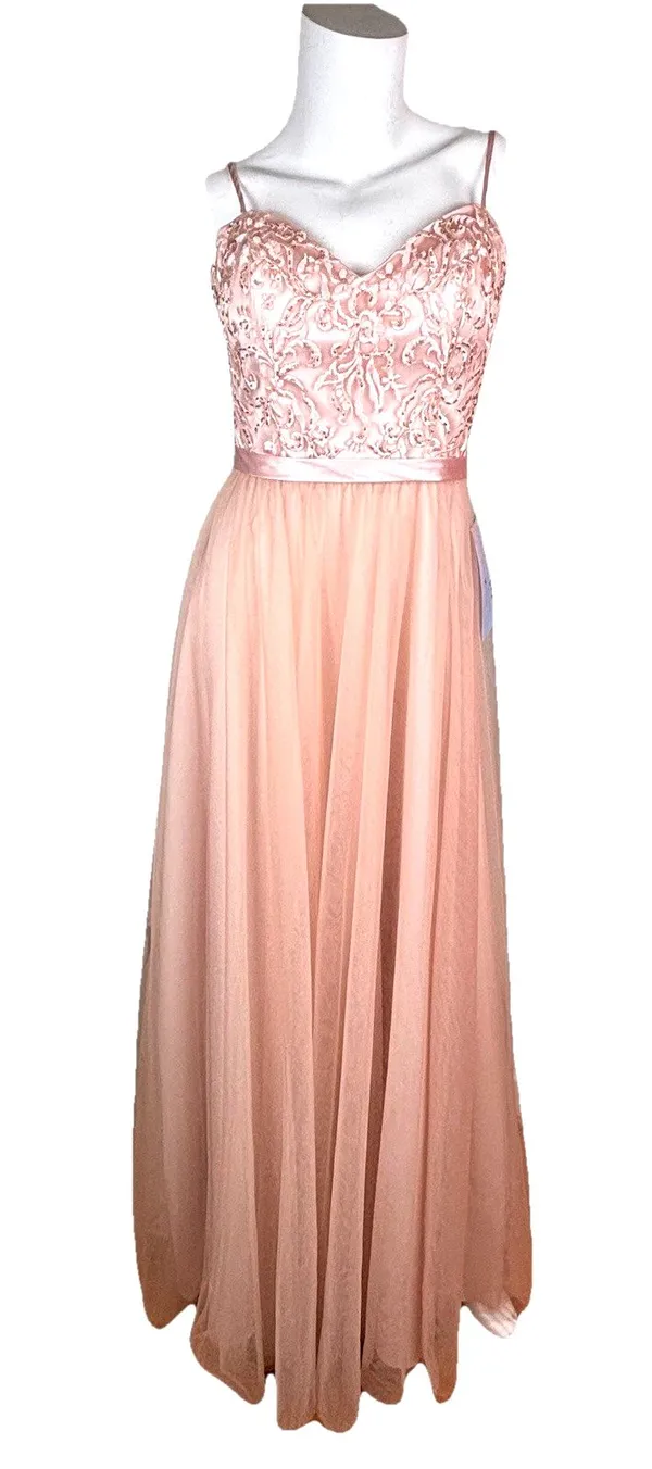 NWT Light Pink Chiffon Fairy Sequin Prom Bridesmaid Maxi Dress Size 8 Morilee - Image 2