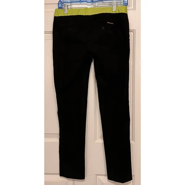 Michael Kors Cropped Pants Black with Lime‎ Green Waist Band Size 2 - Image 2